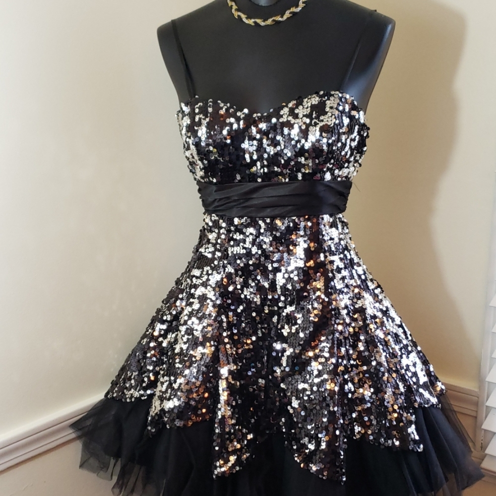 Black and Silver Sequin Dress w Tulle Petticoat